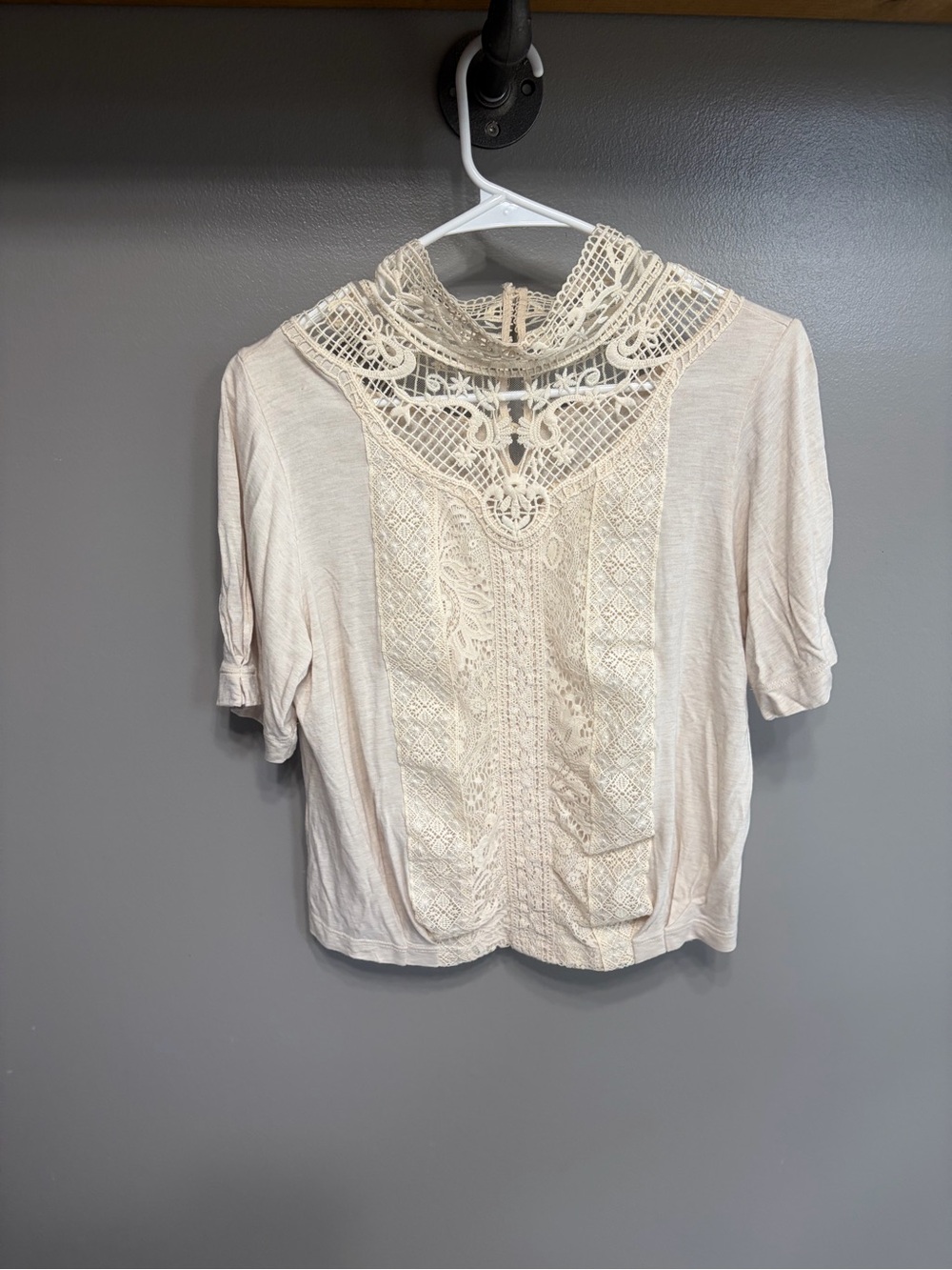 Lace Panel Short Sleeve Top - Cream